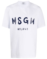 T-shirt à col rond imprimé blanc et bleu marine MSGM