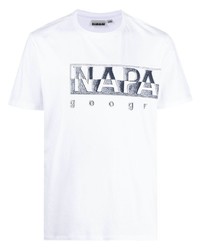 T-shirt à col rond imprimé blanc et bleu marine Napapijri
