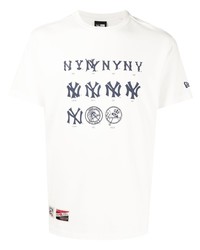 T-shirt à col rond imprimé blanc et bleu marine New Era Cap