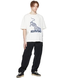 T-shirt à col rond imprimé blanc et bleu marine Rhude