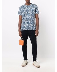 T-shirt à col rond imprimé blanc et bleu marine Etro