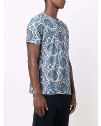 T-shirt à col rond imprimé blanc et bleu marine Etro