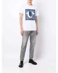 T-shirt à col rond imprimé blanc et bleu marine True Religion