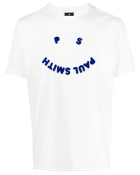 T-shirt à col rond imprimé blanc et bleu marine Paul Smith