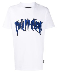 T-shirt à col rond imprimé blanc et bleu marine Philipp Plein