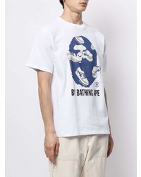 T-shirt à col rond imprimé blanc et bleu marine A Bathing Ape