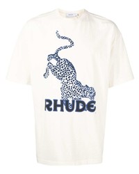 T-shirt à col rond imprimé blanc et bleu marine Rhude