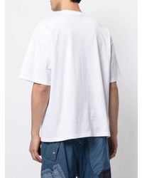 T-shirt à col rond imprimé blanc et bleu marine Yoshiokubo