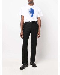 T-shirt à col rond imprimé blanc et bleu marine Alexander McQueen
