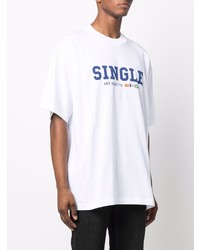 T-shirt à col rond imprimé blanc et bleu marine Vetements