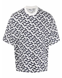 T-shirt à col rond imprimé blanc et bleu marine Sunnei
