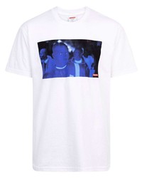 T-shirt à col rond imprimé blanc et bleu marine Supreme