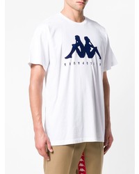 T-shirt à col rond imprimé blanc et bleu marine Kappa