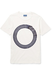 T-shirt à col rond imprimé blanc et bleu marine