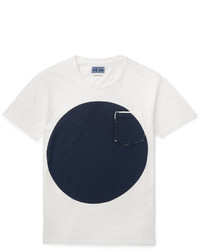 T-shirt à col rond imprimé blanc et bleu marine