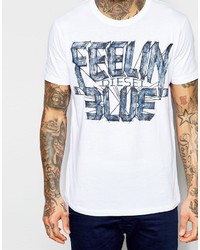 T-shirt à col rond imprimé blanc et bleu marine Diesel