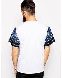 T-shirt à col rond imprimé blanc et bleu marine Reclaimed Vintage
