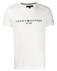T-shirt à col rond imprimé blanc et bleu marine Tommy Hilfiger