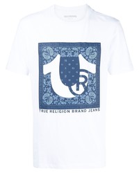 T-shirt à col rond imprimé blanc et bleu marine True Religion