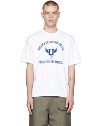 T-shirt à col rond imprimé blanc et bleu marine Undercover