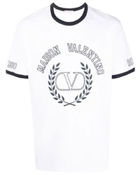 T-shirt à col rond imprimé blanc et bleu marine Valentino