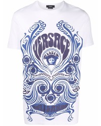 T-shirt à col rond imprimé blanc et bleu marine Versace