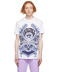 T-shirt à col rond imprimé blanc et bleu marine Versace