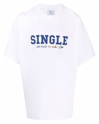 T-shirt à col rond imprimé blanc et bleu marine Vetements