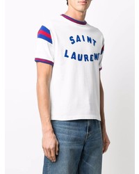 T-shirt à col rond imprimé blanc et bleu marine Saint Laurent
