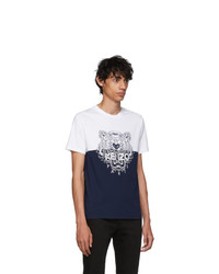 T-shirt à col rond imprimé blanc et bleu marine Kenzo