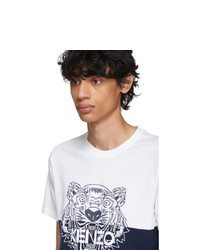 T-shirt à col rond imprimé blanc et bleu marine Kenzo