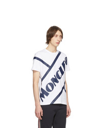 T-shirt à col rond imprimé blanc et bleu marine Moncler