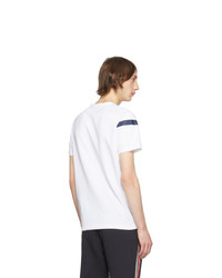 T-shirt à col rond imprimé blanc et bleu marine Moncler