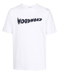 T-shirt à col rond imprimé blanc et bleu marine Wood Wood