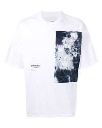 T-shirt à col rond imprimé blanc et bleu marine Yoshiokubo