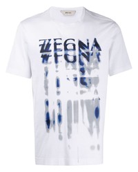 T-shirt à col rond imprimé blanc et bleu marine Z Zegna