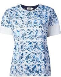 T-shirt à col rond imprimé blanc et bleu