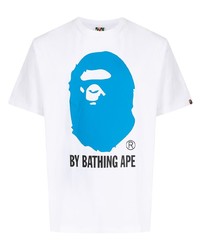 T-shirt à col rond imprimé blanc et bleu A Bathing Ape