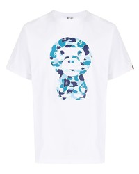 T-shirt à col rond imprimé blanc et bleu A Bathing Ape
