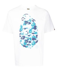 T-shirt à col rond imprimé blanc et bleu A Bathing Ape