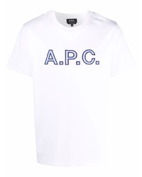 T-shirt à col rond imprimé blanc et bleu A.P.C.
