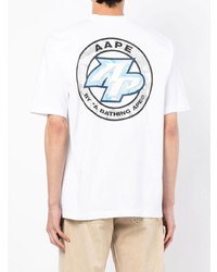 T-shirt à col rond imprimé blanc et bleu AAPE BY A BATHING APE