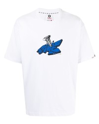 T-shirt à col rond imprimé blanc et bleu AAPE BY A BATHING APE
