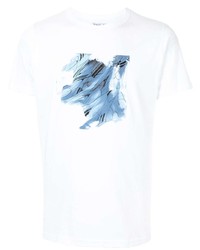 T-shirt à col rond imprimé blanc et bleu agnès b.