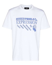 T-shirt à col rond imprimé blanc et bleu Ahluwalia