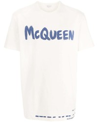 T-shirt à col rond imprimé blanc et bleu Alexander McQueen