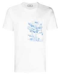 T-shirt à col rond imprimé blanc et bleu Ami Paris