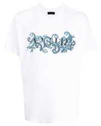 T-shirt à col rond imprimé blanc et bleu Amiri
