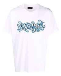 T-shirt à col rond imprimé blanc et bleu Amiri