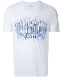 T-shirt à col rond imprimé blanc et bleu Armani Exchange